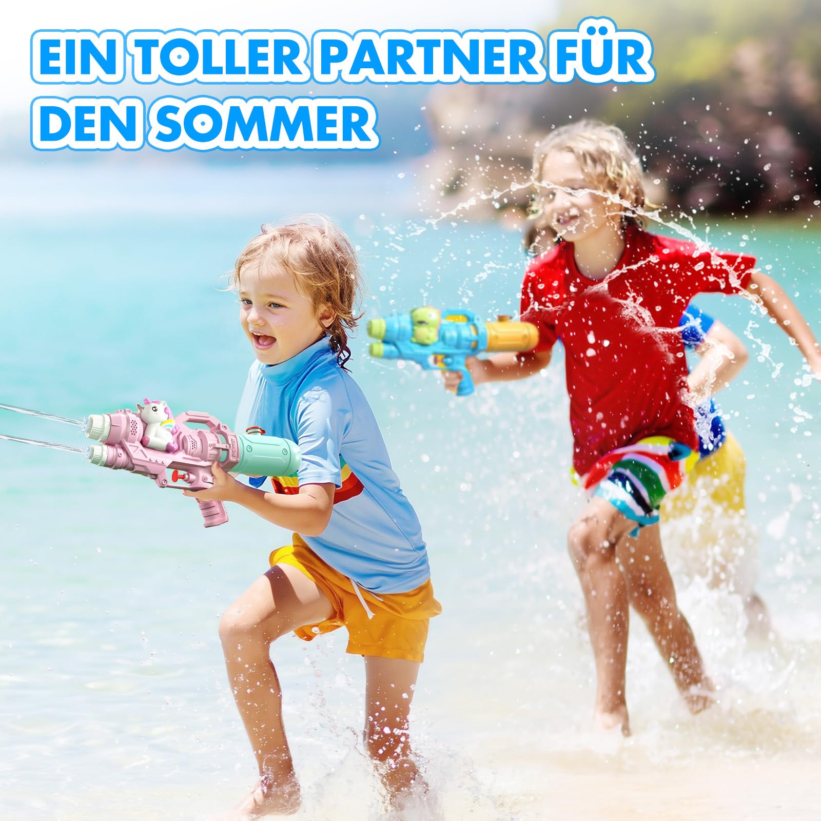 Lets Joy Pistolet à Eau Licorne Électrique – Sac à Dos 1200CC, Recharge USB, Batteries Incluses, Cadeau Piscine Enfant Et Adulte