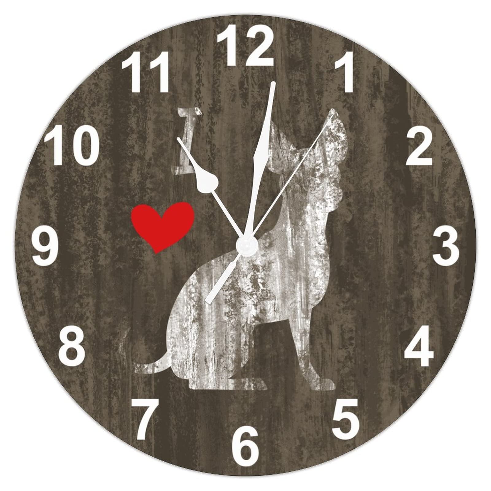 I Love Chihuahua Dog Wooden Wall Clock Weathered Chihuahua Dog Mom Wooden Wall Clocks Battery Operated 10 Inch Silent Vintage Home Decor for Home Kitchen Office School Bathroom Gifts for Dog Owner