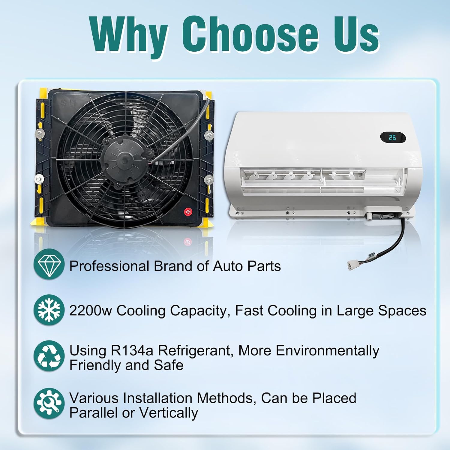 12V Air Conditioner, Mini Split RV Truck Air Conditioner with Fast Cooling for Light/Heavy Duty Trucks, Engineering Vehicles, Cranes, & Construction car