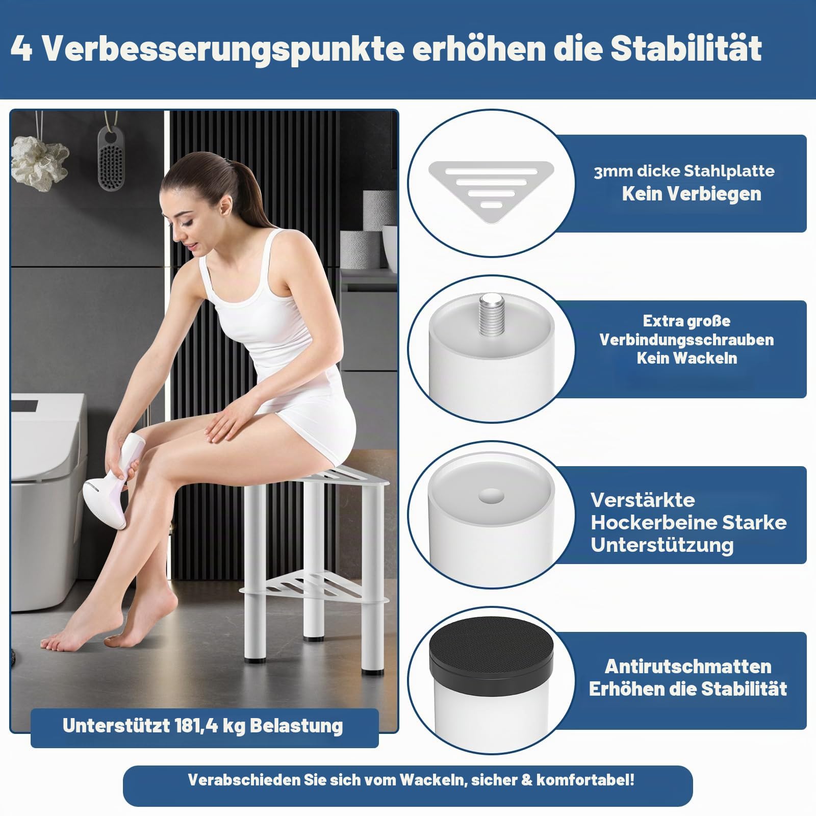 Eck-Duschfußhocker zum Rasieren der Beine, Rostfestigkeit und Rutschfester