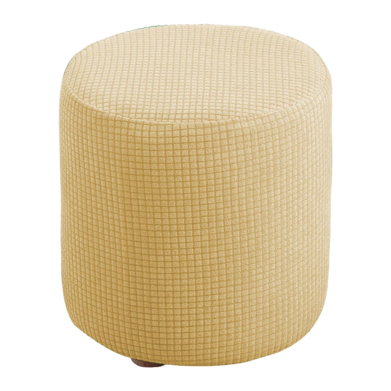 Zambuph Round Ottoman Slipcover Stool Protector Soft Elastic Regular Protects Against Damage But Also Gives Ottoman New Look. Round Slipcover Stool Furniture, Beige Chair Cover, 25-32cm
