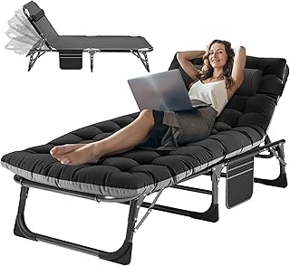 ABORON Patio Lounge Chair, Folding Guest Bed Cot for Adults, 500LB Heavy-Duty Capacity, Portable Extra Bed with Comfort Mat, Quick Fold Design for Indoor Guest Stays & Temporary Use