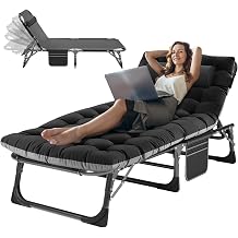 ABORON 3-in-1 Folding Lounge Chair with Padded Cushion, 440LB Heavy-Duty 3-Fold Adjustable Recliner & Guest Bed, No Assembly Portable Chaise Lounge for Patio, Poolside, Office Nap & Camping