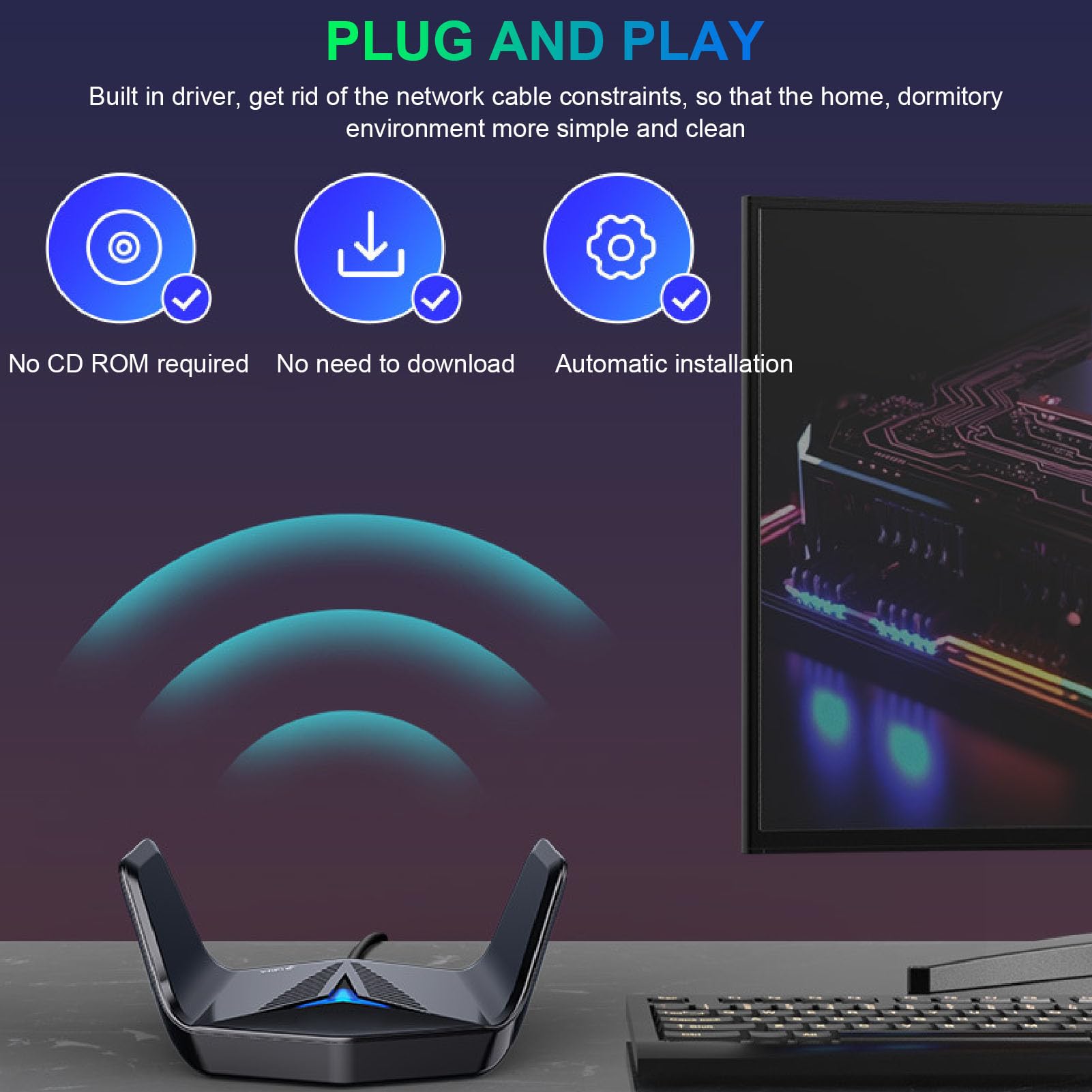 Scheda di Rete Gigabit AX5400, Adattatore per Scheda di Rete Desktop Ad Alta velocità da 5374 Mbps, Adattatore per Scheda di Rete Esterna a Doppia Antenna per Computer PC 10 11