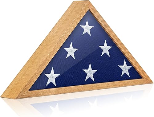 Miniatura 8 de Vitrina de bandera para 5 x 9.5 pies, marco de bandera de entierro de veteranos estadounidenses, madera de roble macizo con vidrio templado frontal