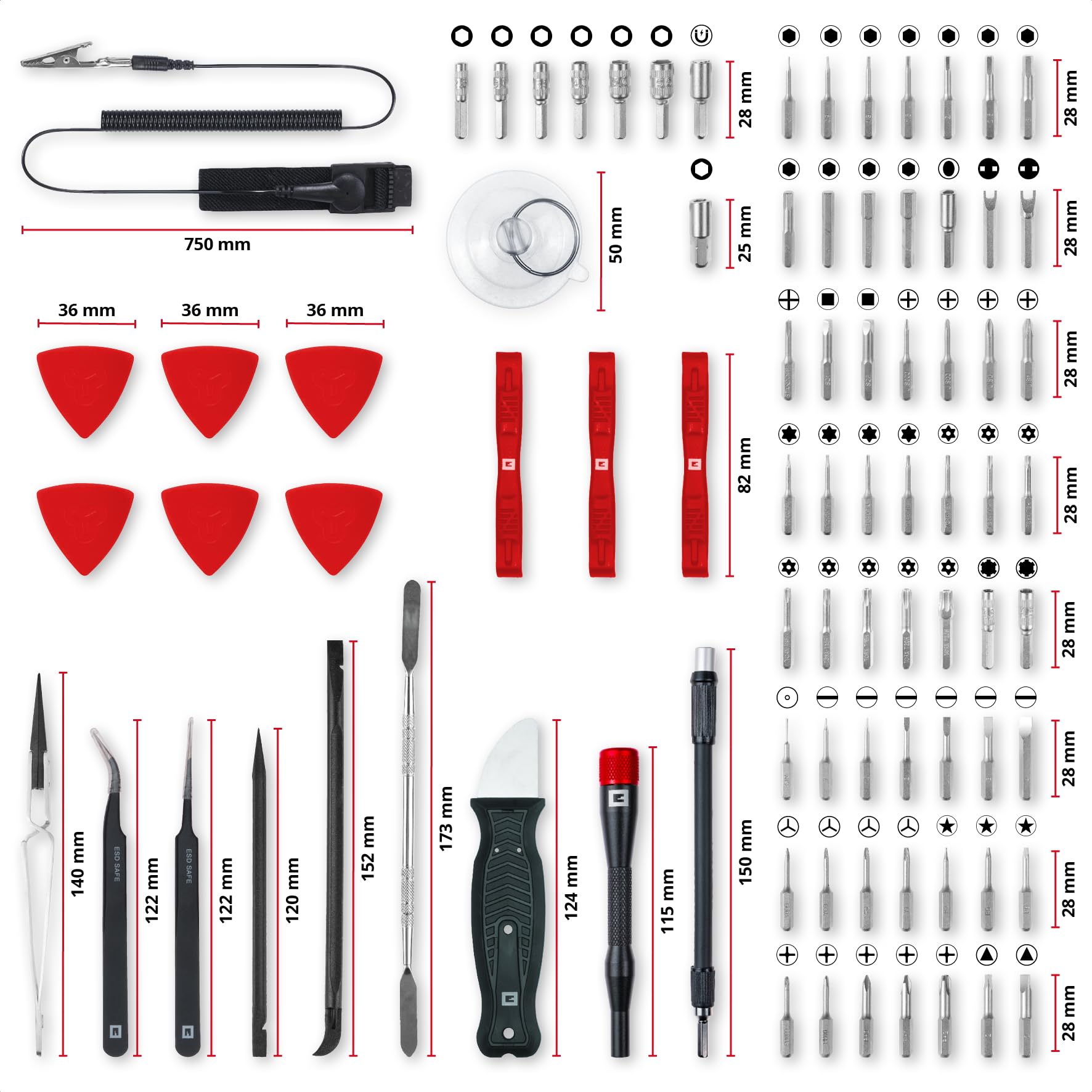 Original Einhell 84 pcs. kit de réparation de précision et électronique (embouts et douilles de précision, porte-embouts tournevis, rallonge d'arbre flexible, bracelet de mise à la terre, spudger)