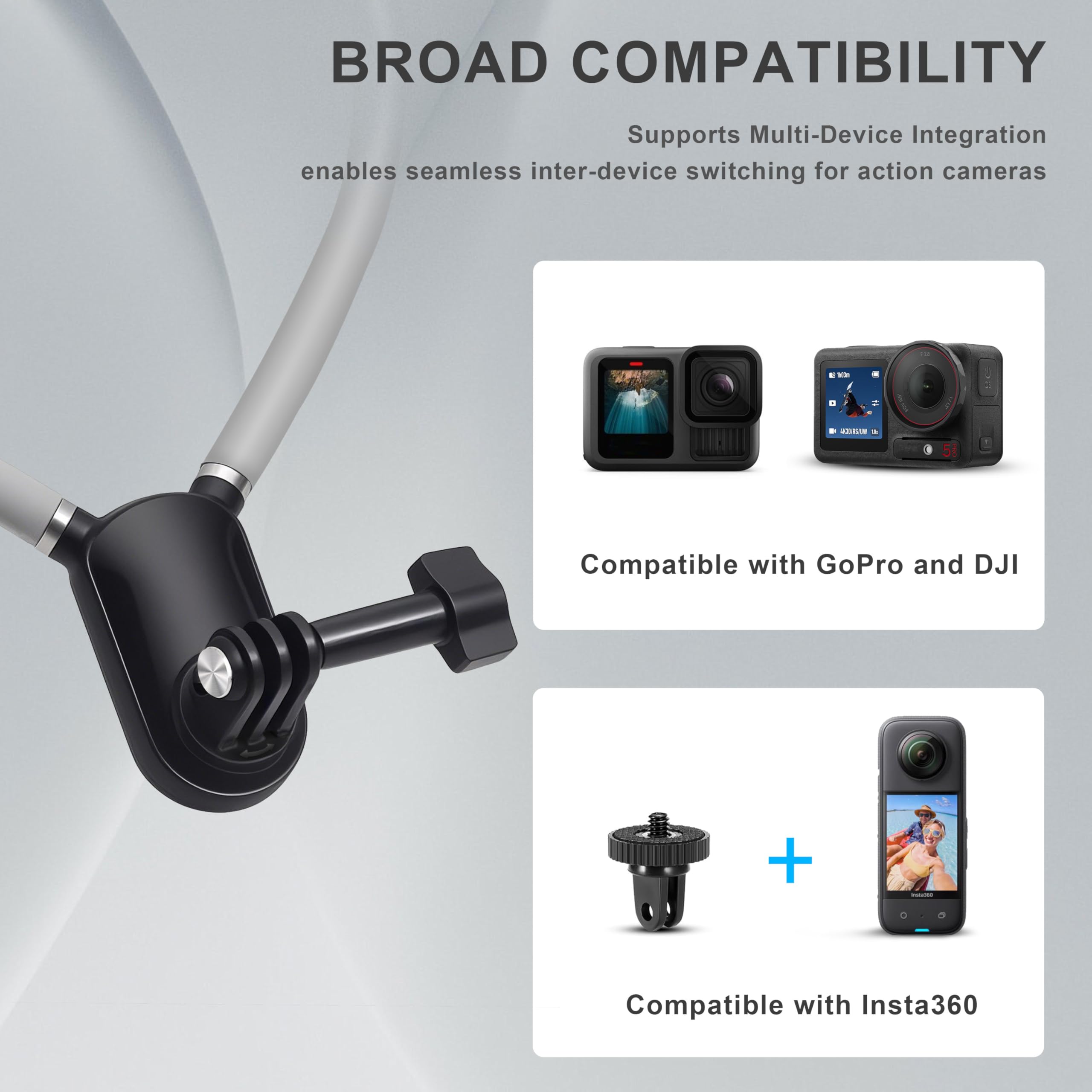 TELESIN Magnetic Neck Mount Necklace Holder Lanyard Strap, Chest View POV Selfie Video Vlog Body Attach For GoPro Max 12 11 10 9 8 7 Insta360 X3 X4 GO3 Ace