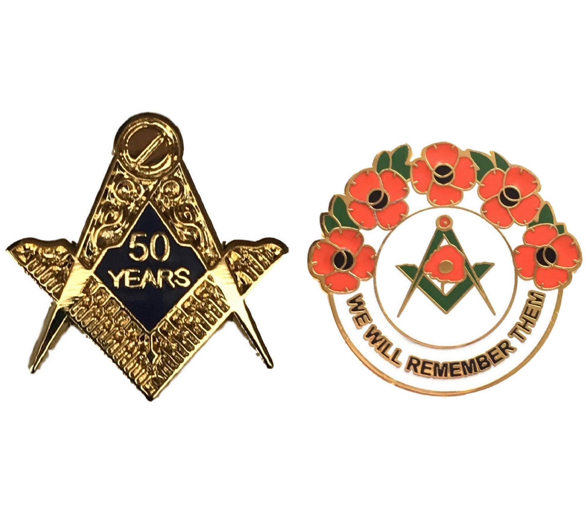 Smartbadge® Masonic 50 Years a Mason Badge And Masonic We Will Remember Hard Enamel Lapel Pin Badges