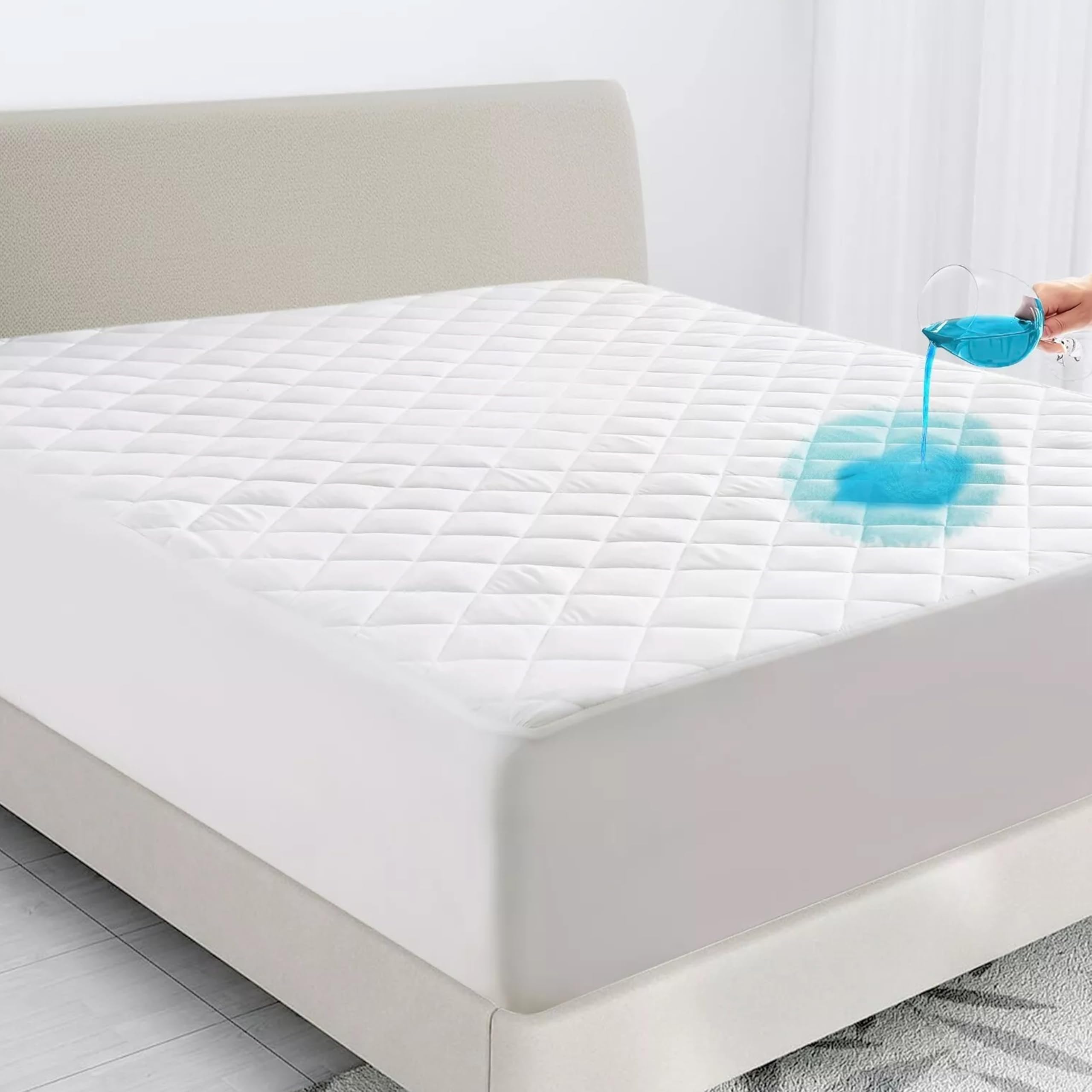 Egypto Microfibre Waterproof Cot Mattress Protector – 15cm Deep Quilted Cot Mattress Protector – Breathable Hypoallergenic Non-Noisy Fitted Mattress Topper for Kids – Cot (70cm x 140cm + 15cm)