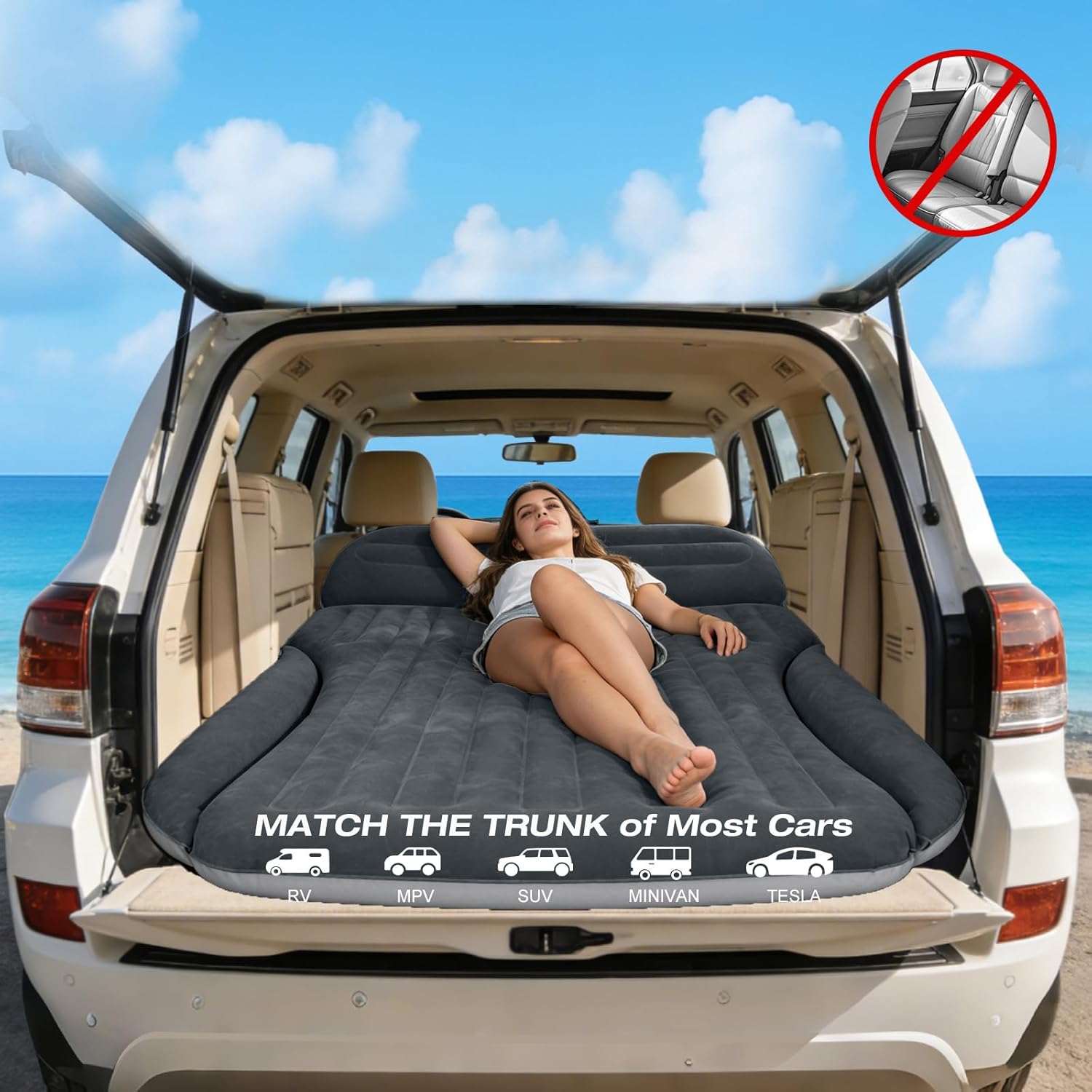 SUV Air Mattress, Double-Sided Thick Flocked, with Built-in Pump & Pillow