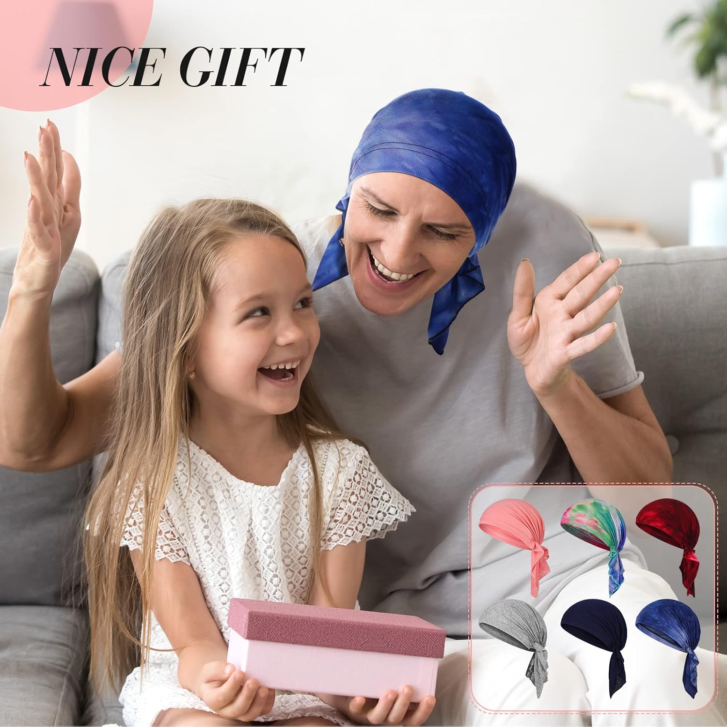 Geyoga 6 Pcs Pre-Tied Head Scarves for Women, Slip-on Headscarf Turban Hat with Stretch Print Ruffle Chemo Head Headwraps - Image 5