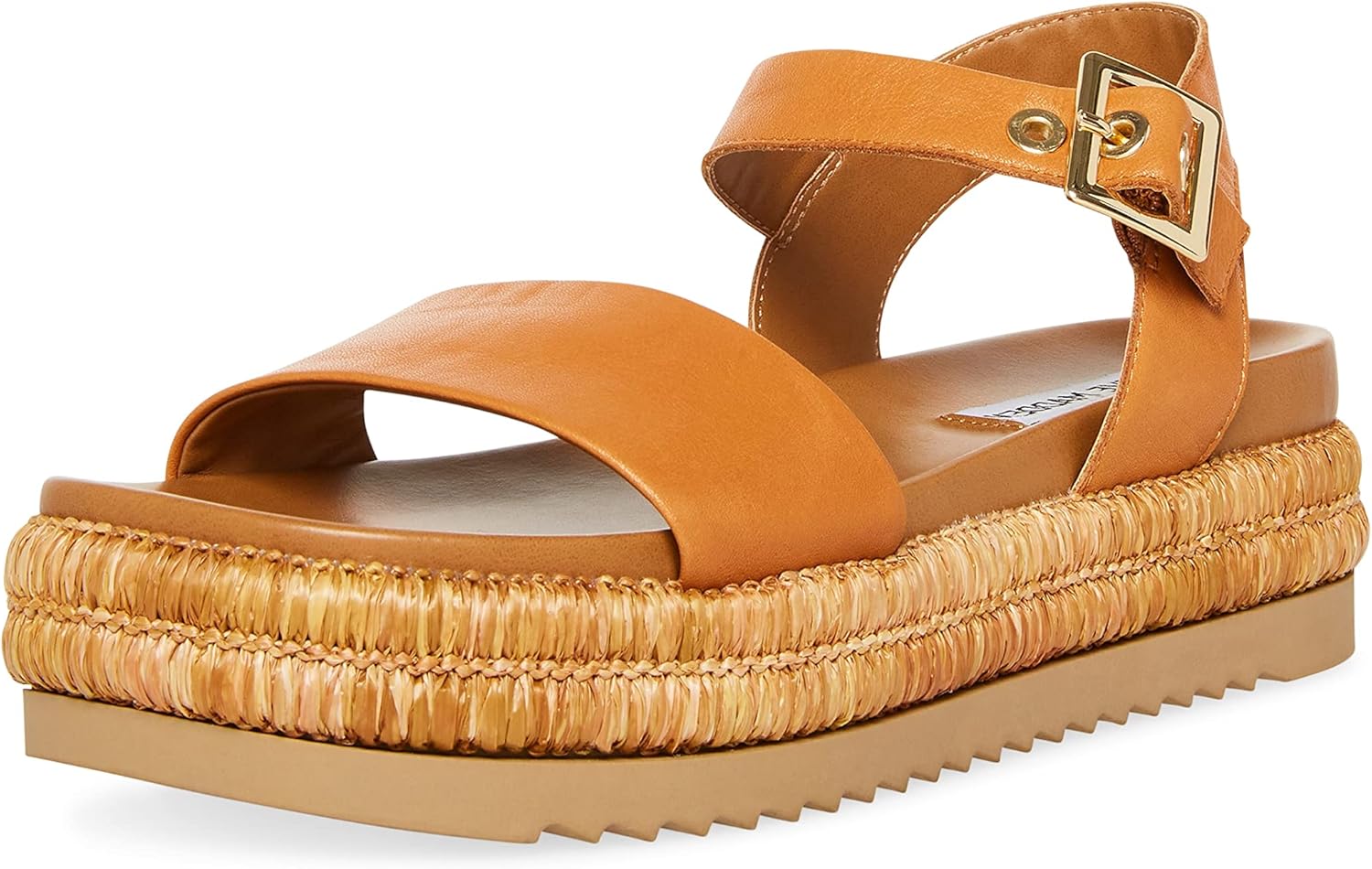 Steve Madden Women's Malden Wedge Sandal, Cognac Leather, 8