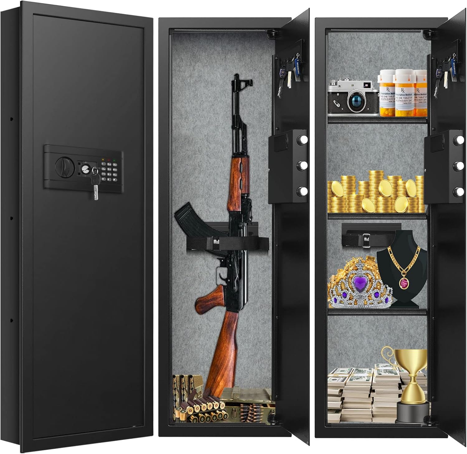 GHJGAGE 43.3" Tall Fireproof Wall Safes Between the Studs, Hidden Wall Safe With Combio Lock and