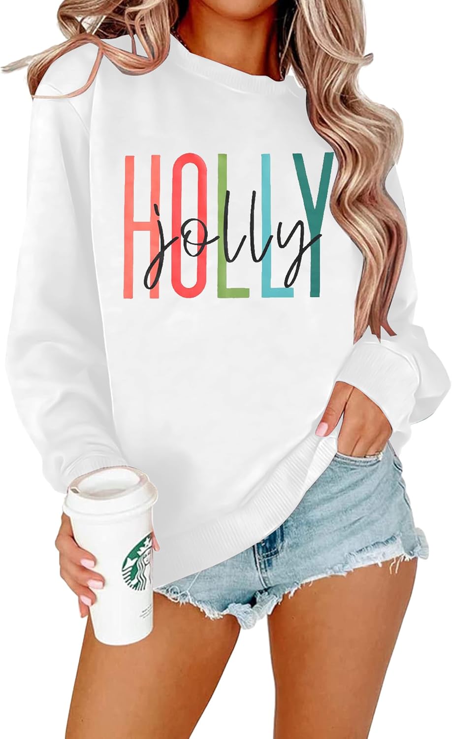 LOTUCY Women Christmas Sweatshirts Holly Jolly Christmas Tree Crewneck Graphic Sweater Long Sleeve Pullover Top