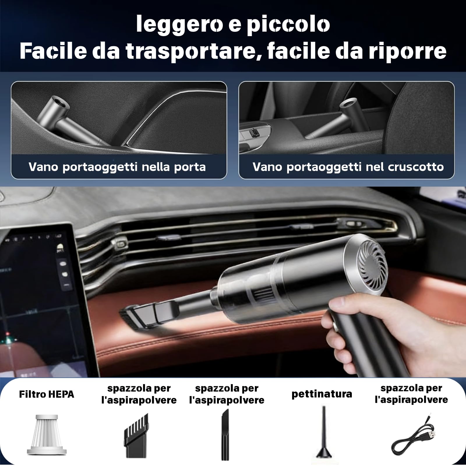 Aspirabriciole Senza Fili Potente, 3 In 1 Aspirapolvere Portatile, Aspirapolvere Wireless Aspira Facilmente Polvere, Particelle, Capelli, Ecc.