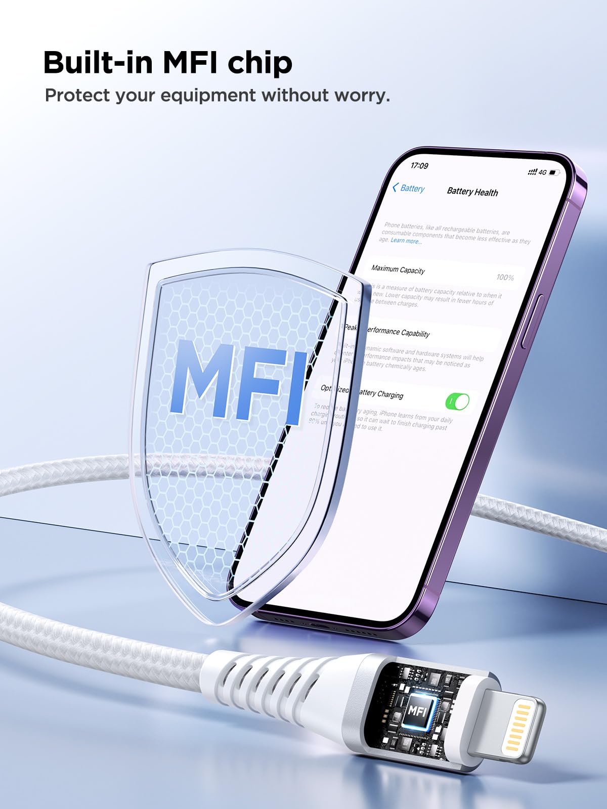 Câble Chargeur Lightning MFi Nylon Tressé Rapide 1m+1m Lot de 2 Compatible iPhone 14 Pro Max/13/12/11/XS/XR/X/8/7/6s/6/SE 2020 iPad