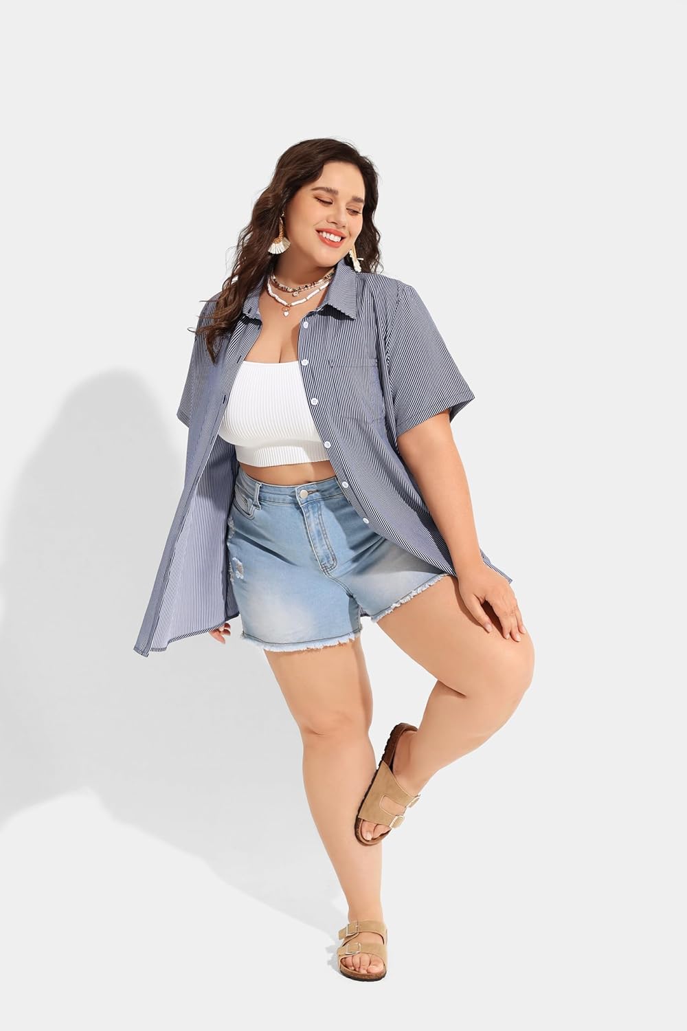 TIYOMI Plus Size Short Sleeve Button Down Shirts for Women Summer Tops Casual Blouses XL-5XL - Image 4