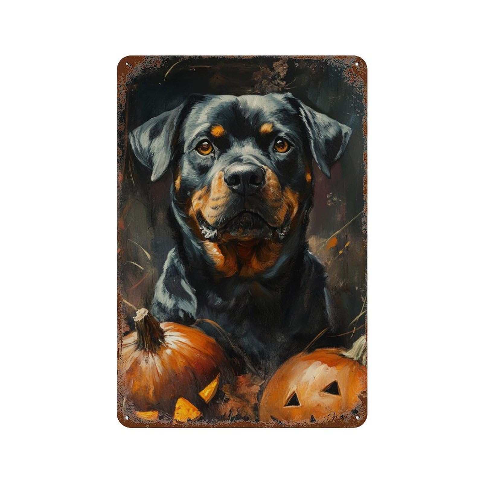 Rottweiler Halloween Portrait Rust Effect Tin Sign 11.8"x7.9", Farmhouse Wall Decor for Bistro, Counter And Cafe Decor