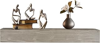 72" Rustic Cedar Fireplace Mantel & Floating Mantel Shelf – Wall-Mounted Wood Mantel with Invisible Bracket, 50 lbs Load Capacity, Anthropological Furniture-Inspired Farmhouse Home Decor (Gray)