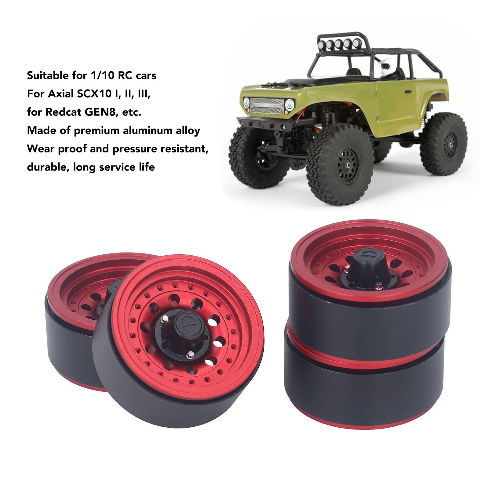 Set di Ruote Beadlock RC 1.9 Pollici in Alluminio (rosso)
