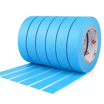 BOMEI PACK Blue Painters Tape 1 Inch Bulk - Paint Tape 6 Rolls x 1 Inch x 60 Yards - Painters Tape Sky Blue Masking Tape for Walls Painting, DIY Crafting and School Projects, Total 360 Yards