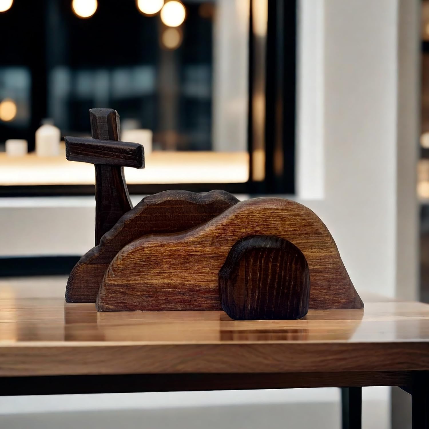 The Empty Tomb Easter Scene and Cross Decoration, Wooden Empty Tomb Easter Decor Jesus Tomb for Religious Home Office Desktop Decoration - Image 6