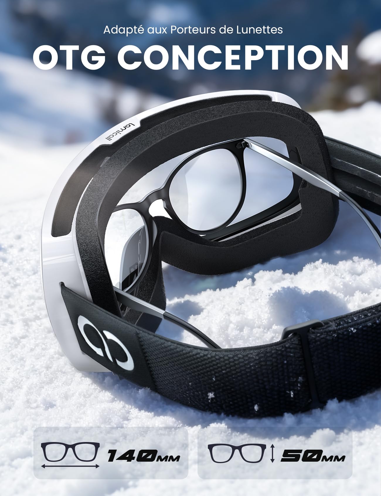 Lamicall Lunettes de Ski Homme, Masque Ski OTG - [Ultra HD Verre Sphérique & Anti-Buée Breveté] Lunettes de Snowboard, UV400 Protection, Vision Plus Large, Ski Goggles Femme pour Sports Hiver