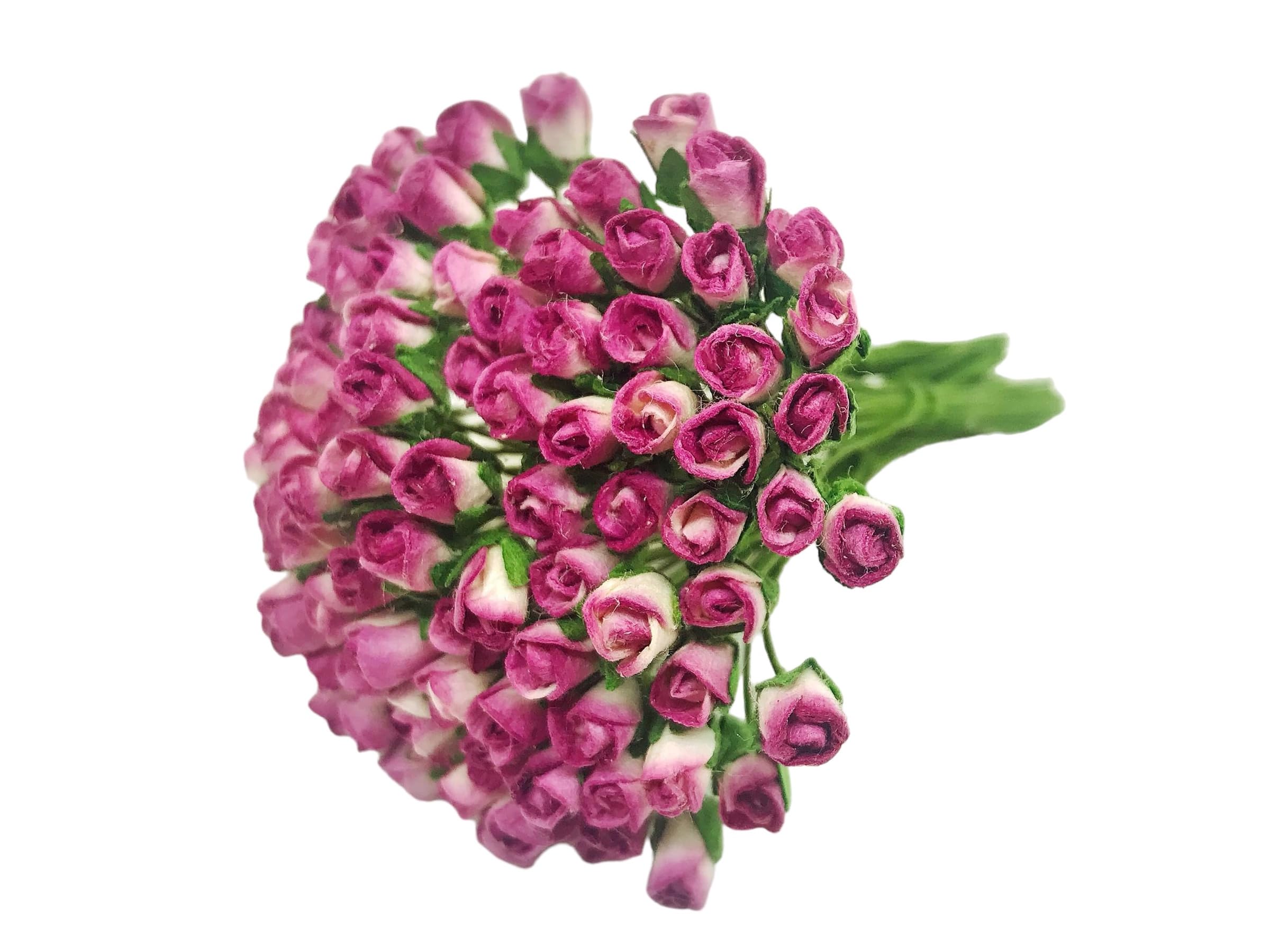 PL Zestaw 100 małych pąków róży, z papieru morwy, kwiat, róża, rękodzieło, ręcznie robiony, rozmiar ślubny, 0,4 cm, bardzo mały album do scrapbookingu, do wielu projektów rękodzielniczych (537-magenta