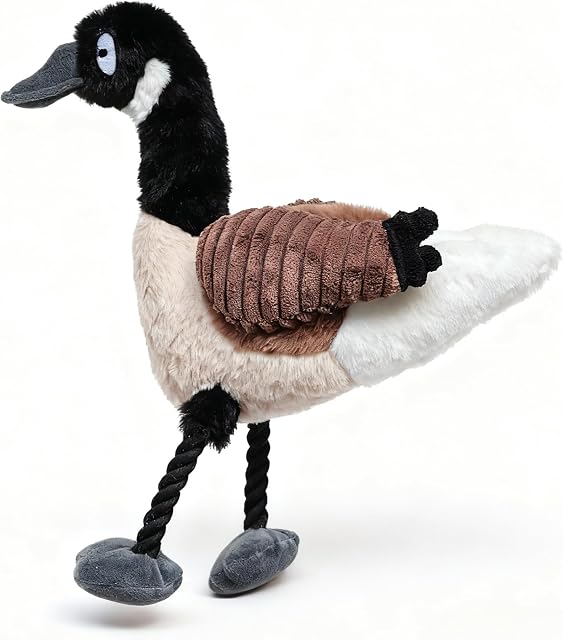 Pup & Flock - Val the Canada Goose Plush Dog Toy | Squeaky center, crinkly wings, tug-of-war legs, tear-resistant lining. Dog toys for medium and large dogs, designed in Canada