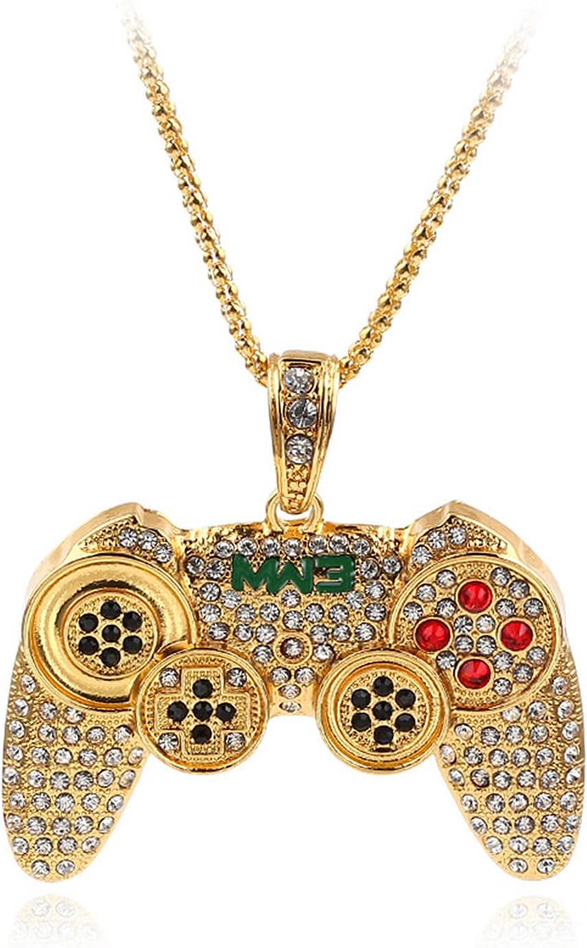 Rrdaily To My Son/Grandson Necklace Colorful Crystal Game Controller Necklaces Punk Hip Hop Friendship Necklace Game Console Necklace for Son/Grandson Best Friends