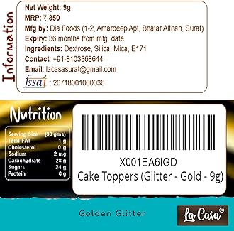 La Casa Premium Edible Glitter - Golden | Metallic Glitter Ideal for Cake Icing Decoration & Garnishing | 9gm |