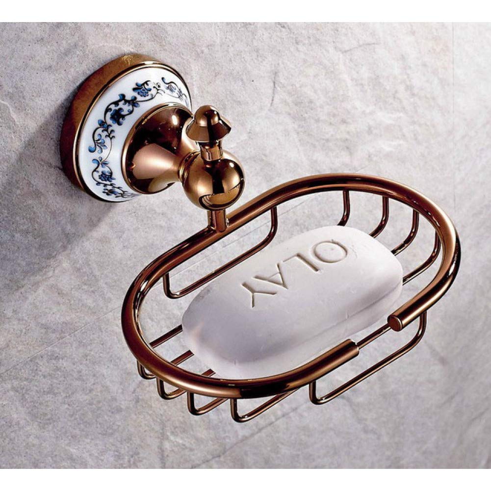 Mensola del Bagno Accessorio per Bagno Modello di Fiore in Ceramica Luxury Rose Gold Rame Ottone Fissato al Muro Bagno Porta Sapone Cesto Piatto