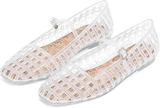 Jelly Mesh Ballet Flats for Women Hollow Square Toe Jelly Sandals Beach Ballerina Flats Summer Cute Mary Jane Shoes
