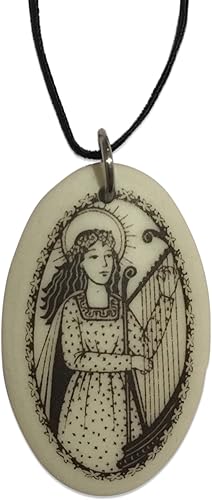 Miniatura 3 de Medalla ovalada de porcelana de Santa Cecilia en cordón trenzado continuo Santo patrón de músicos y cantantes, Porcelano