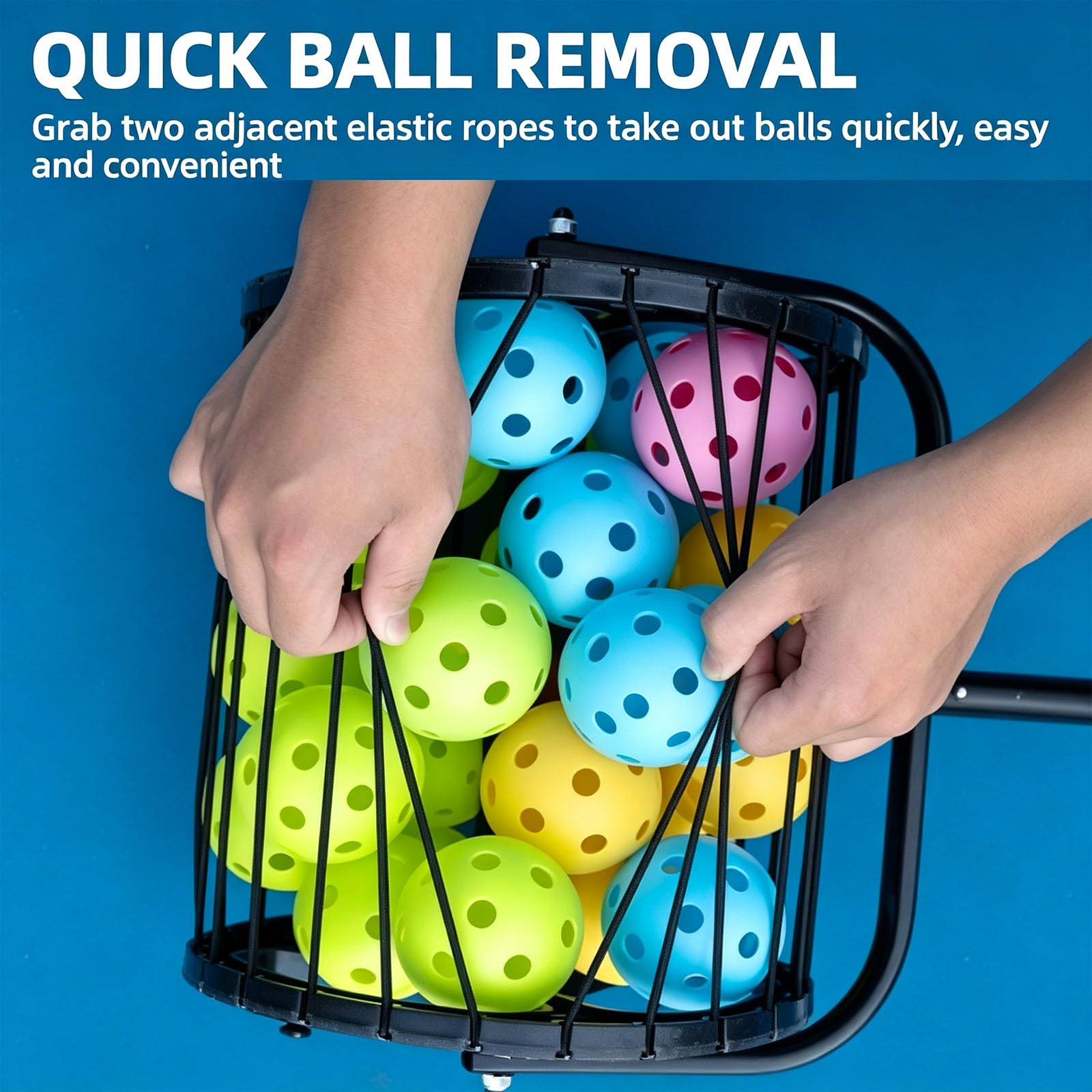 Recolector De Pelotas De Tenis con Ruedas, Tolva para Pelotas De Tenis con Mango Telescópico Ajustable Y Cordones Elásticos, Recuperación Rápida De Pelotas, Capacidad para 30 Pelotas, para