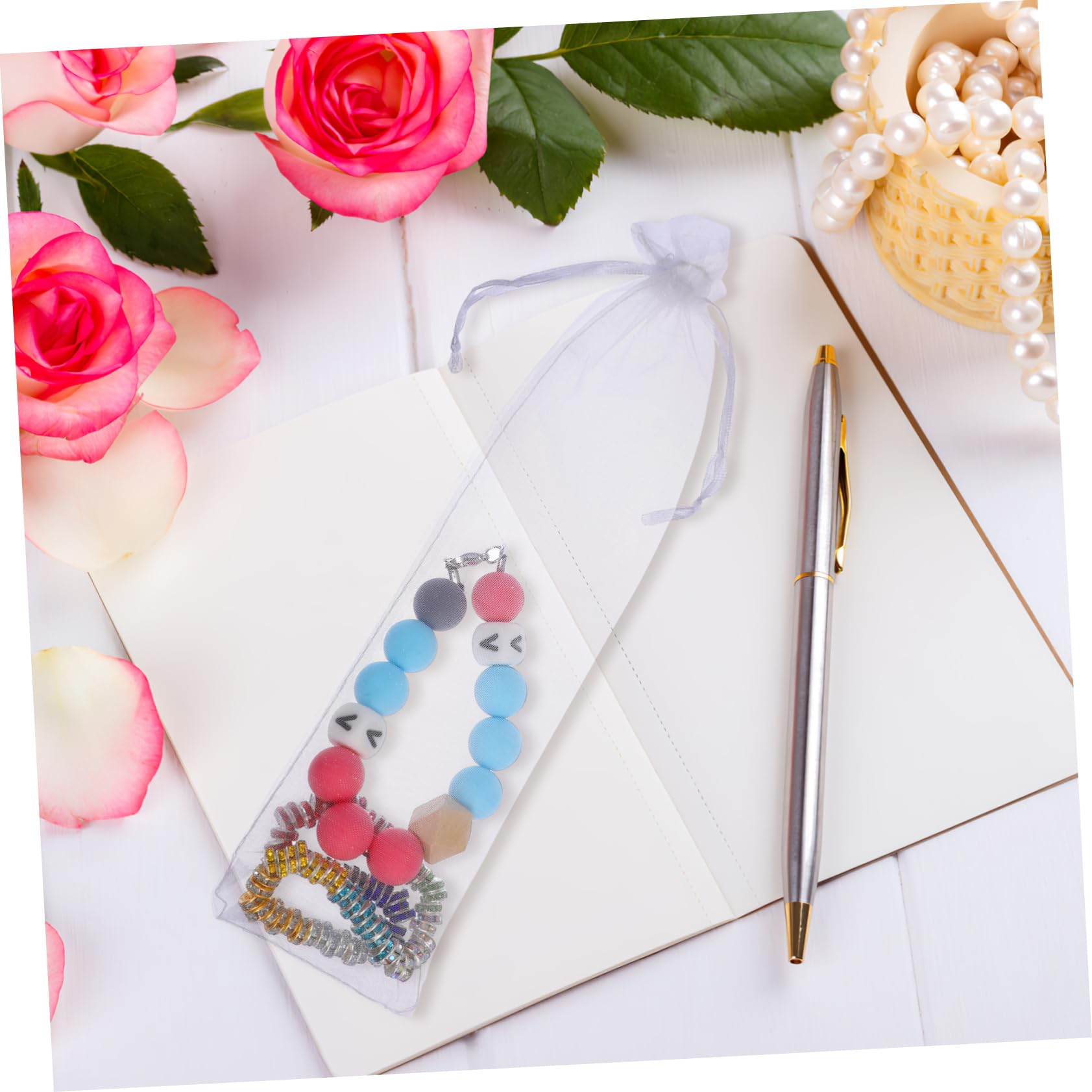 SEWOART 200stücke Organza Geschenktüten Mit Kordelzug Weiße Fächer-taschen Für Hochzeiten Partys Schmuck Und Leicht Und Langlebig Für Aufbewahrung Und Präsentation