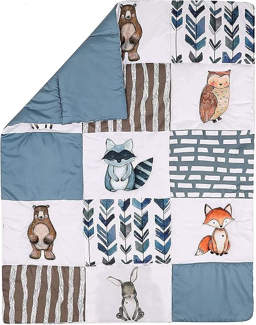 Twesye Woodland Animal Baby Toddler Blanket, Cot Blanket, Cot Quilt for Baby Boys, Nursery Bed Blanket 84x107cm, Suitable for All Season