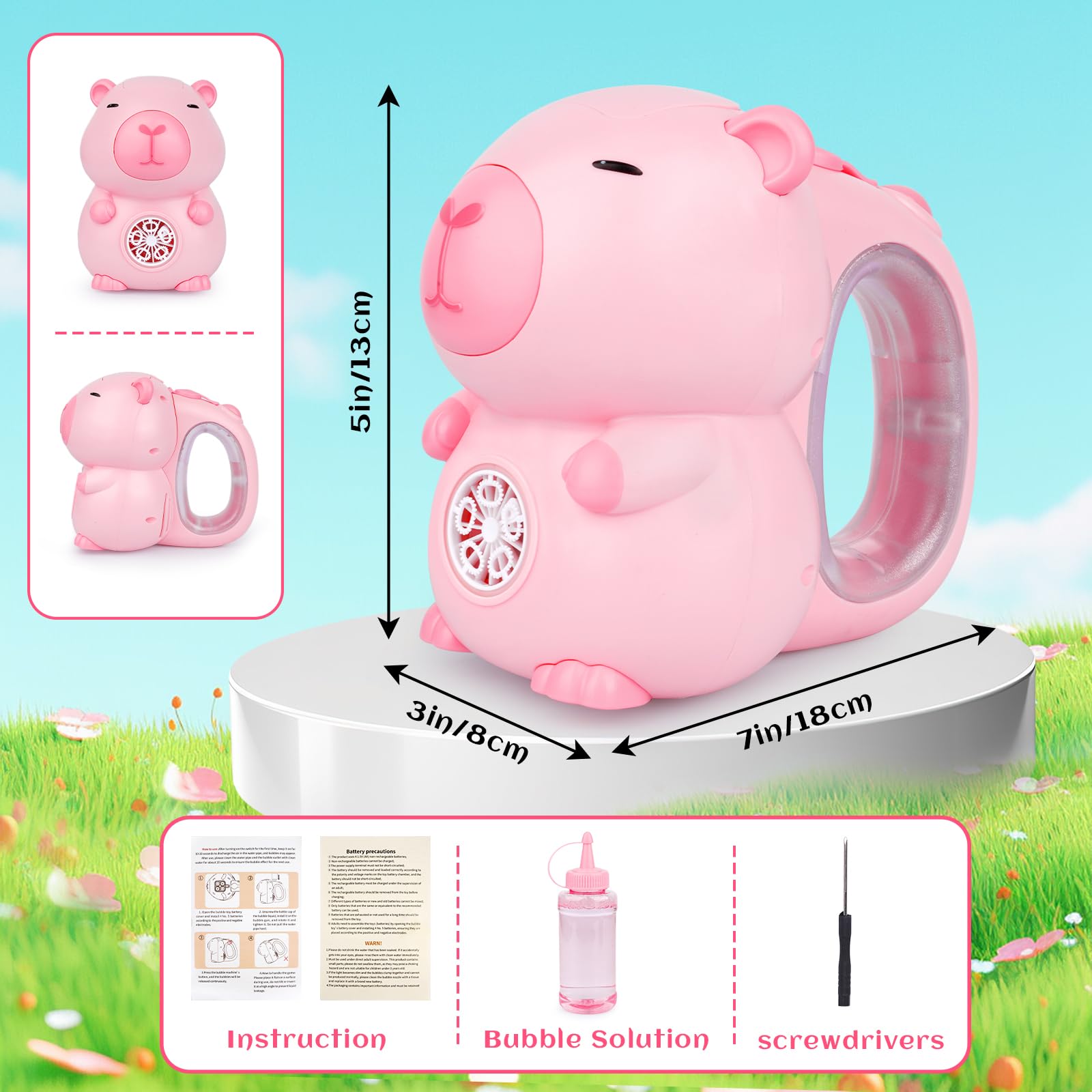 Capybara Bubble Machine, Capybara Birthday Party (Pink) Automatic Bubble Machine with LED, Cute Capybara Bubble Maker for Kids, Toddlers Indoor & Outdoor Summer Toys, Gift for 3+ Years Old