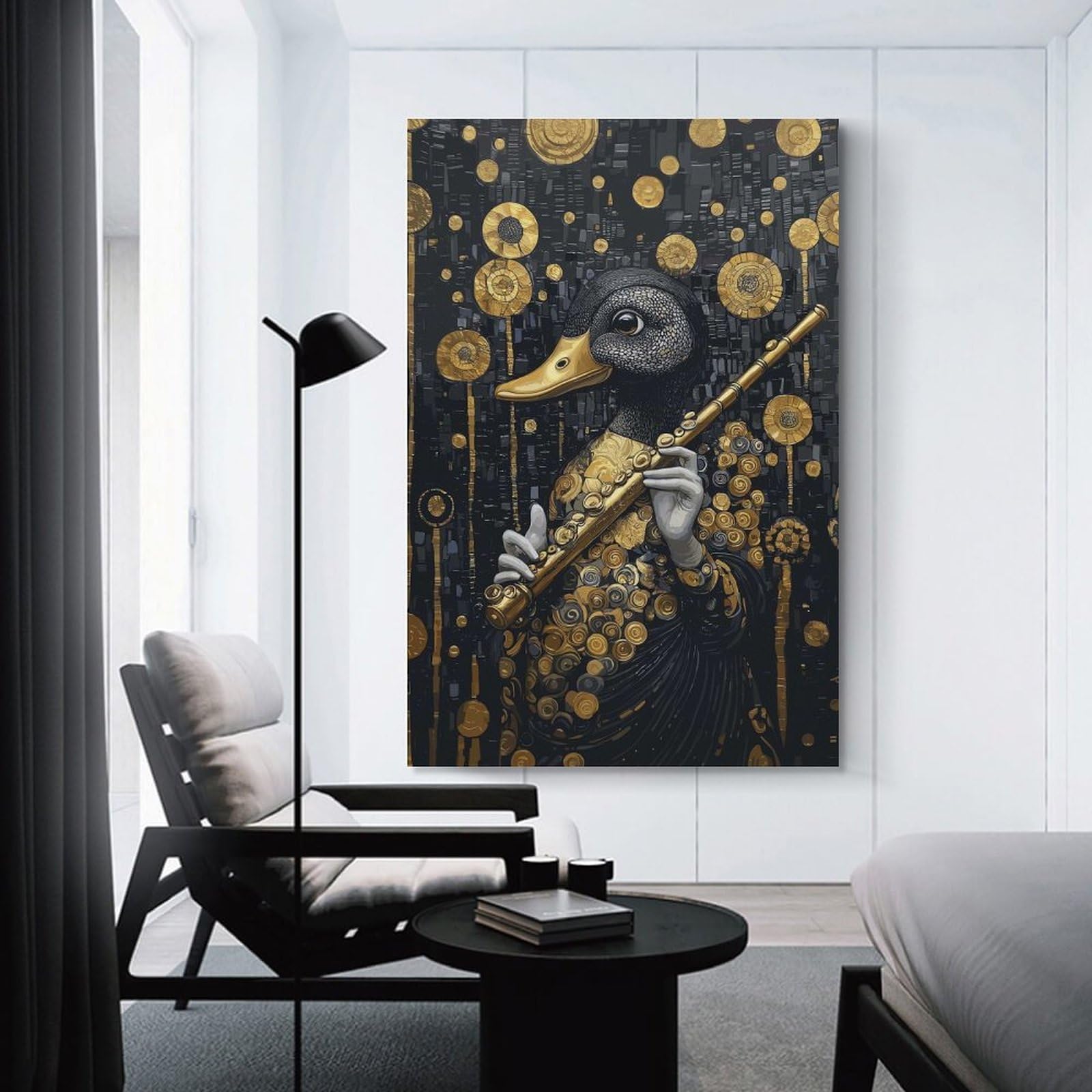 Junmoney Duck Flutist in Gold Room Decor Wall Art, 24x36inch(60x90cm), for Front Hall, Corridor Or Welcome Spaces, A Neat Decor Update for Hallways