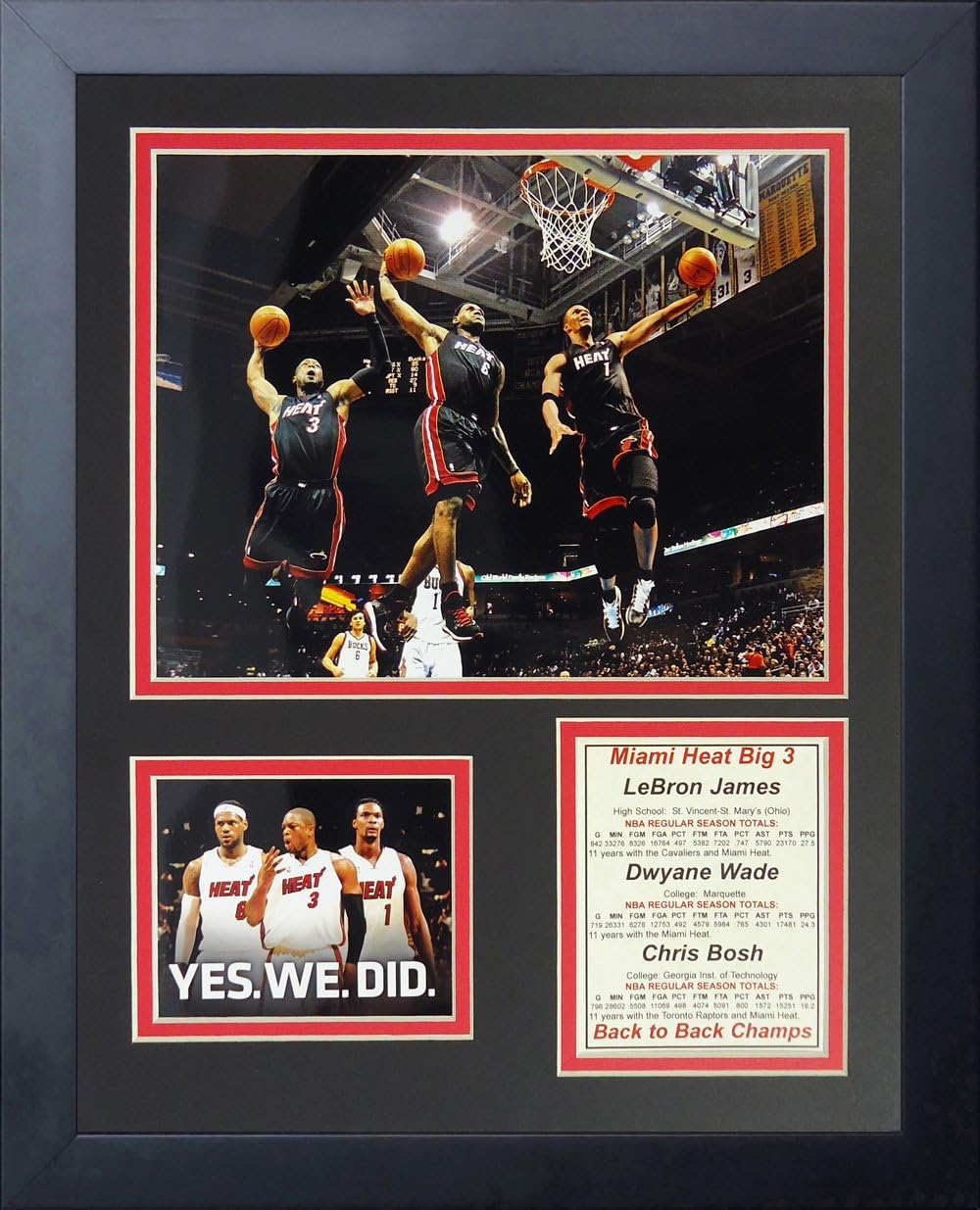 Miami Heat Big Three - Dunk 11" x 14" Framed Photo Collage by Legends Never Die, Inc.