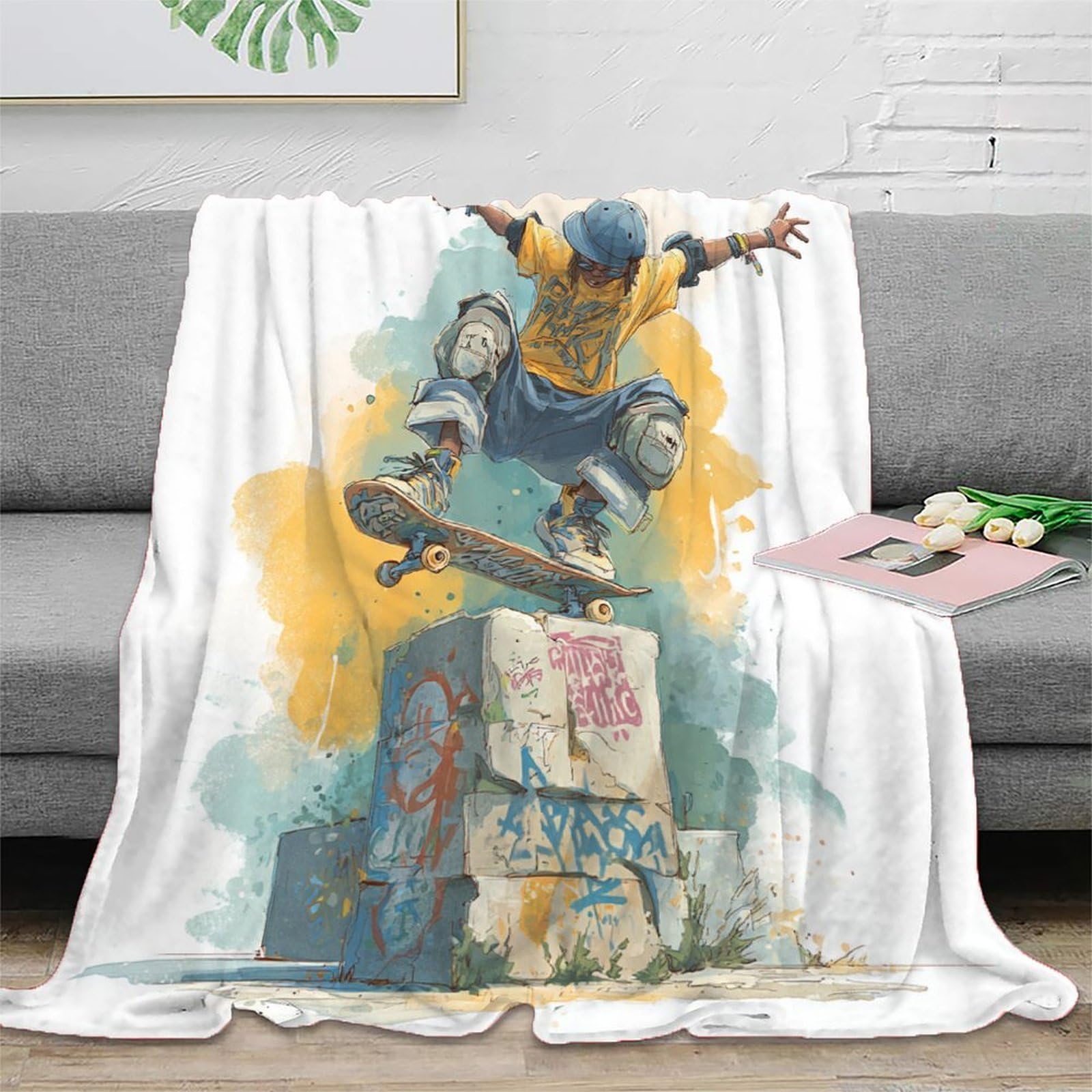 Cadeau pour amis et collègues plaid Skateboarder 3D pour fan de street art