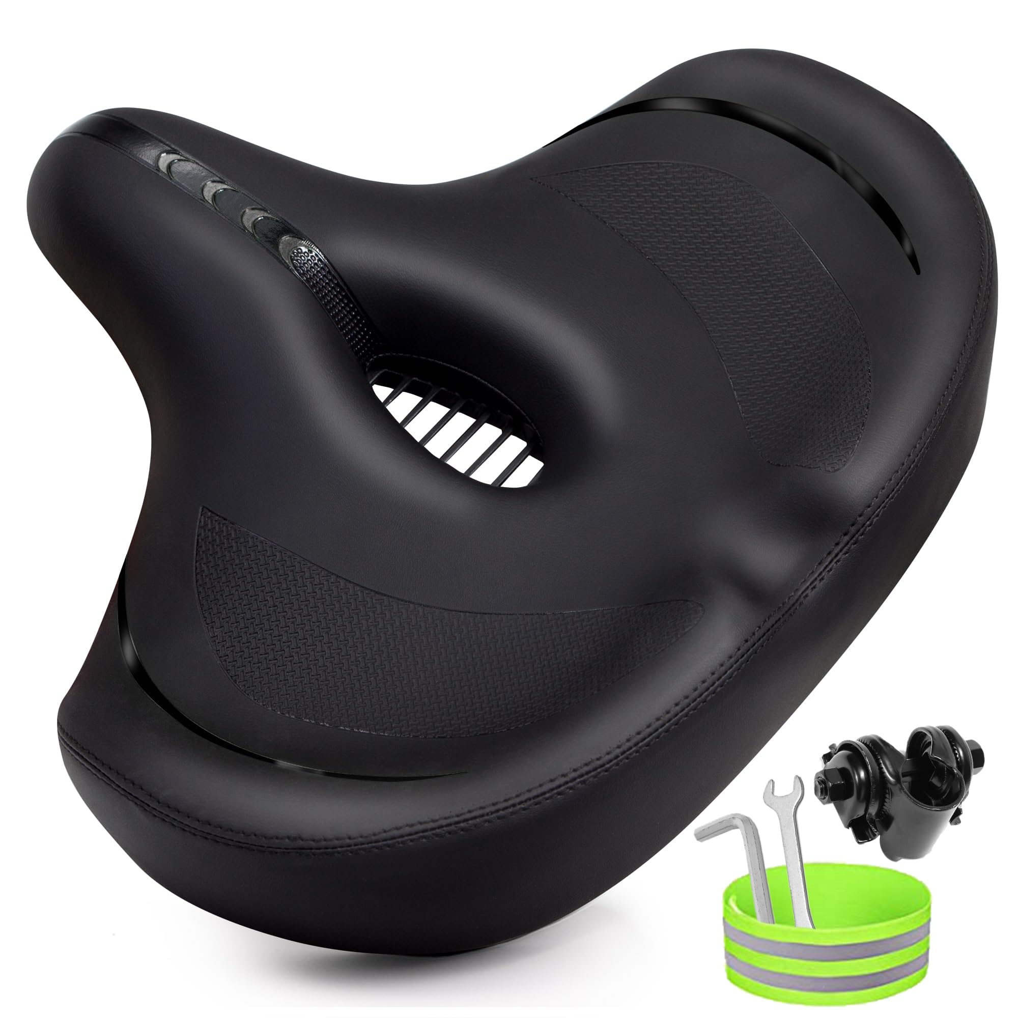 CDYWD Oversized Bike Seat for Men & Women Comfort, Extra Wide Soft Cushion Bicycle Seat, Comfortable Backrest Padded, Large Bike Saddle Replacement for Exercise, Stationary, Spin, Cruiser Bike, Ebike