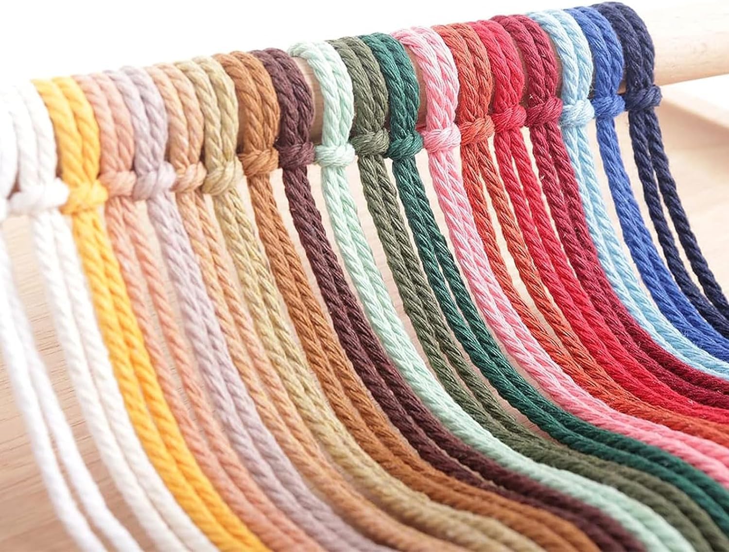 36 rollos de cuerda de macramé de color de 3 mm x 1152 yardas, cuerda de algodón natural para macramé, 4 hebras trenzadas, cordón de algodón para manualidades, colgar en la pared, ganchos de plantas,