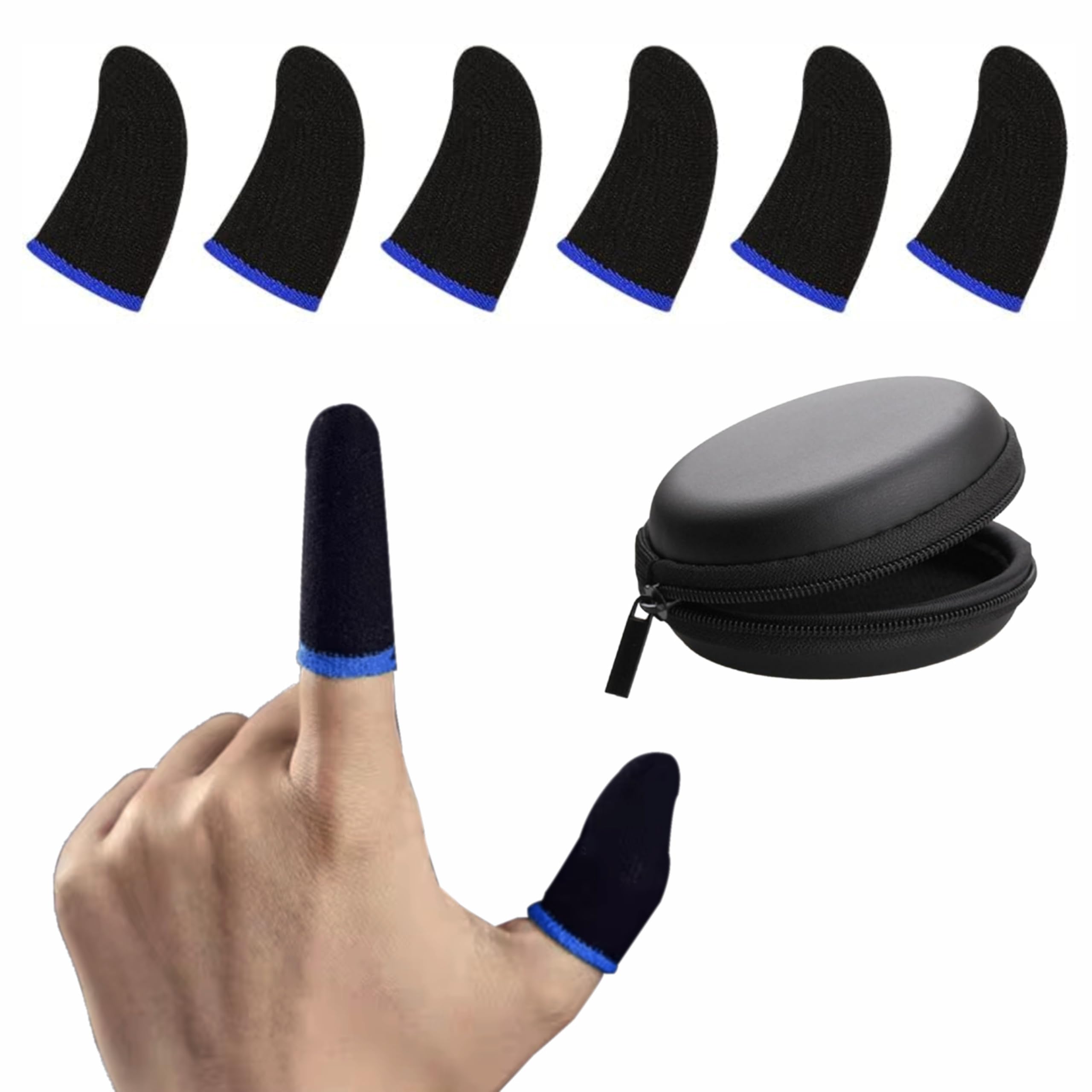 Humble Thumb & Finger Sleeve for Mobile Game with Super Conductive Fiber Fabric, Anti-Sweat & Breathable for PUBG, Garena Free Fire, Rules of Survival, Knives Out (3 Pairs with Black Pouch)