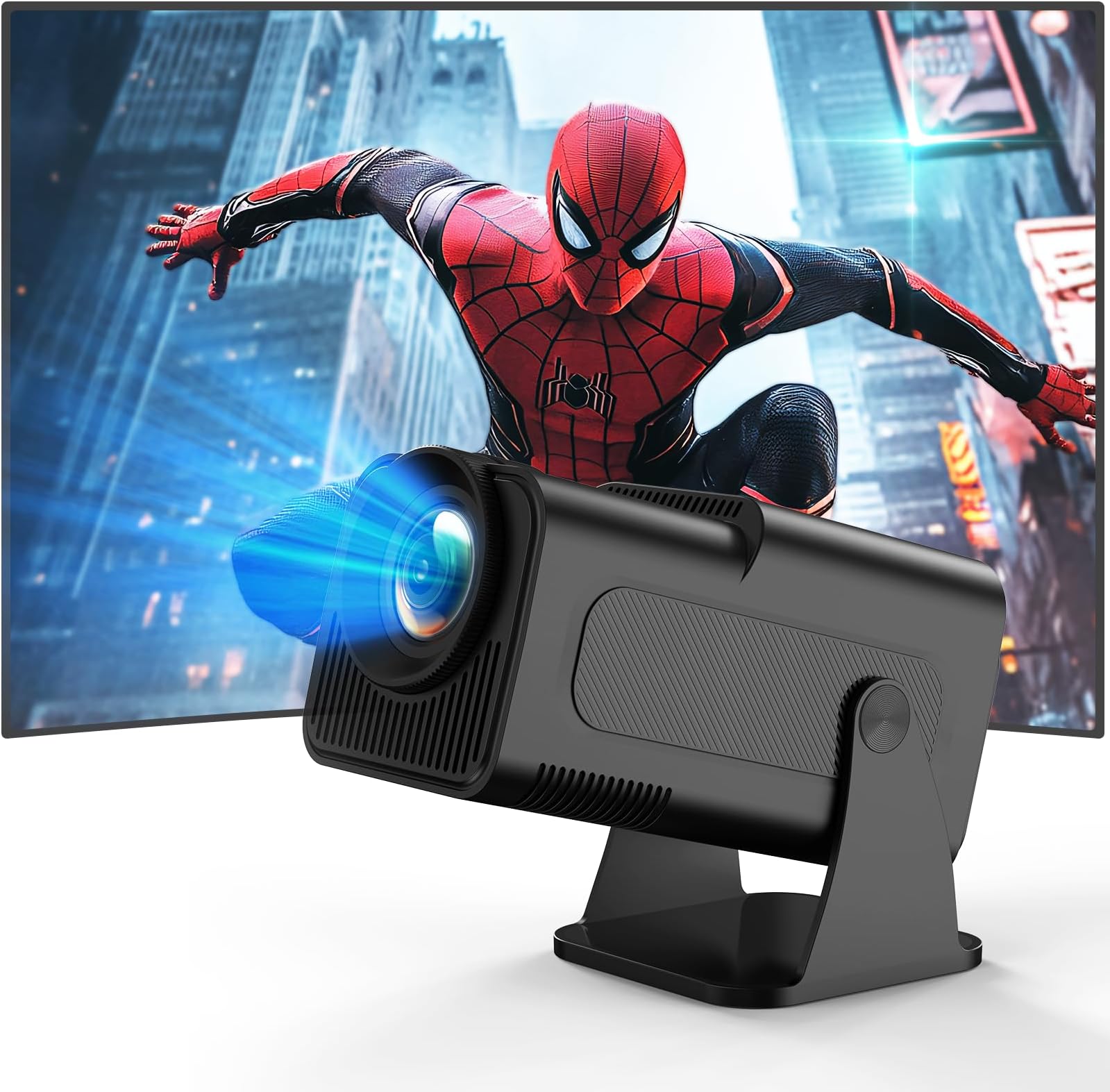 Mini Projector with WiFi and Bluetooth,1080P 2.4G/5G WiFi6, 180°Rotatable Portable Projector, Short Throw Smart Projector with Android TV 11.0, Auto Keystone, 150" Screen Theater Projector, Iron Gray