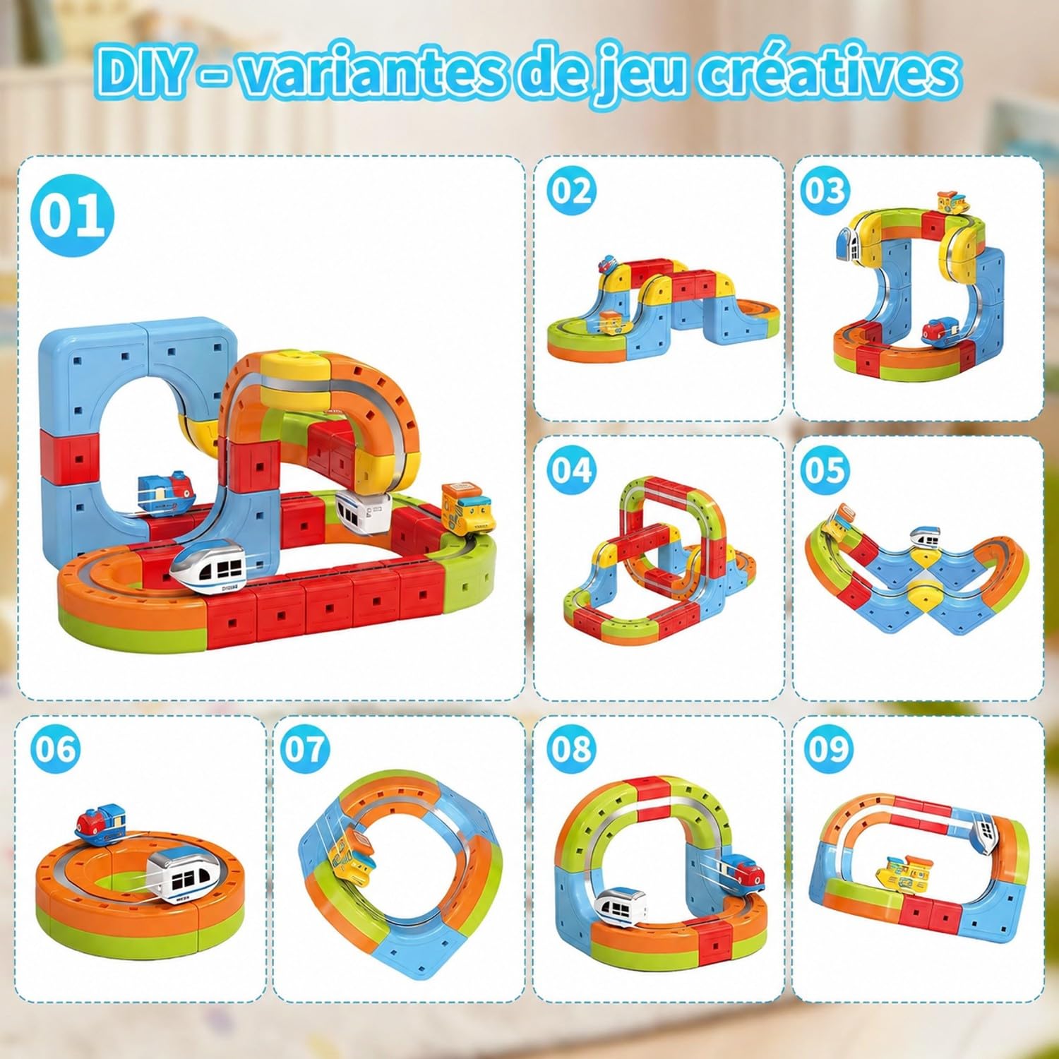 Cube Track Magnetische Block mit, 3D agnetische Block mit Verkehrszeichen, DIY Cube Track & Enthält Züge, STEM Spielzeug Kreatives Konstruktionsspielzeug Geschenk für Kinder ab 3-12 Jahren
