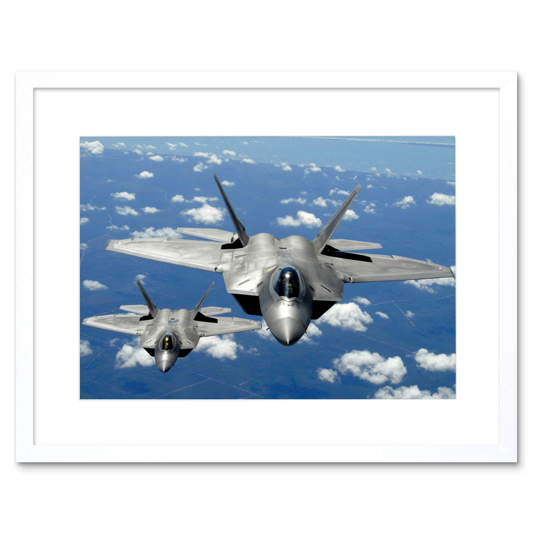 Wee Blue Coo Military Air Plane Fighter Jet F22 Raptor Tyndall Framed Wall Art Print
