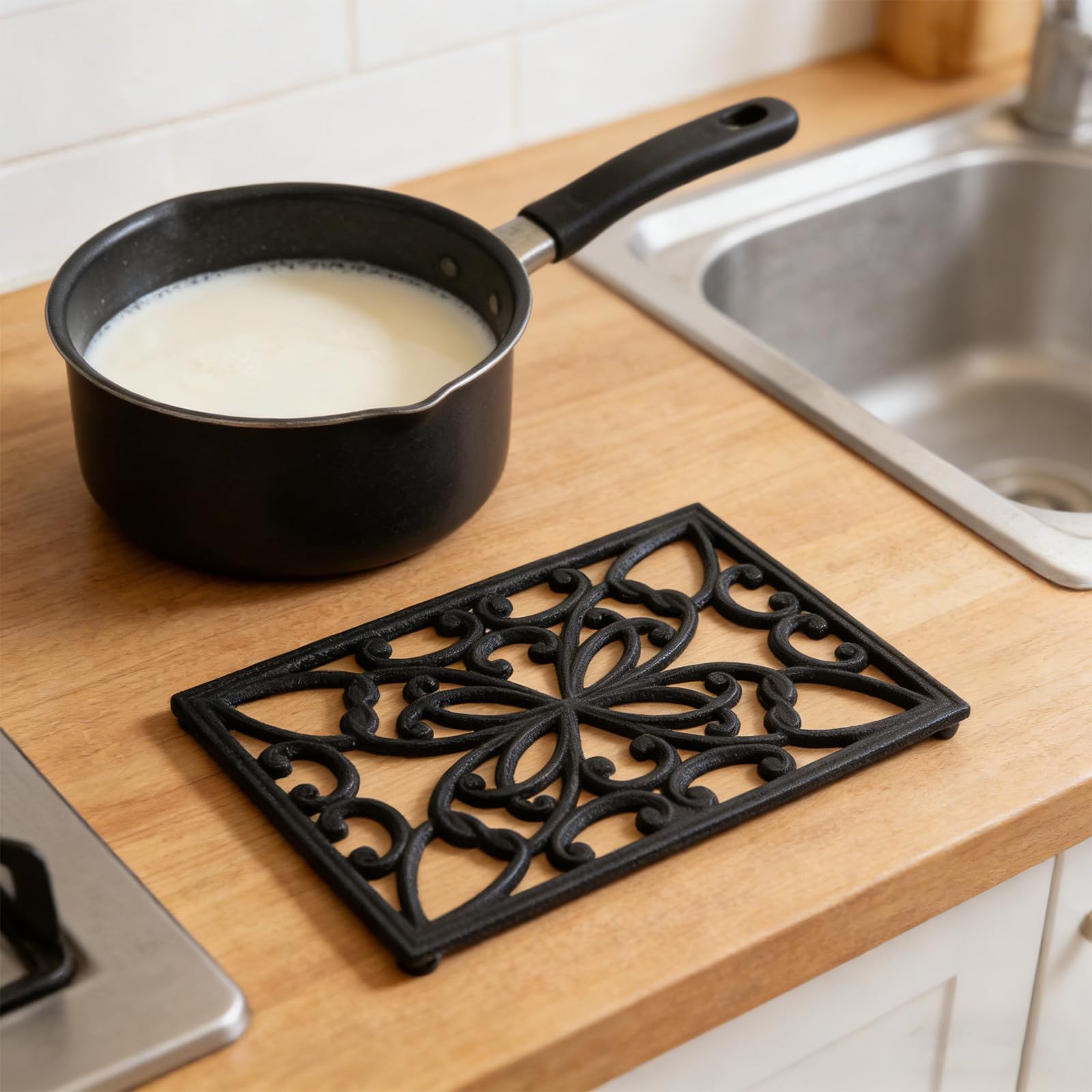 Salvamanteles de Hierro Fundido, Salvamanteles para Platos, Rectangular, Negro, Protege Encimeras y Mesas, Estilo Americano Clásico para Cocina y Mesa de Comedor
