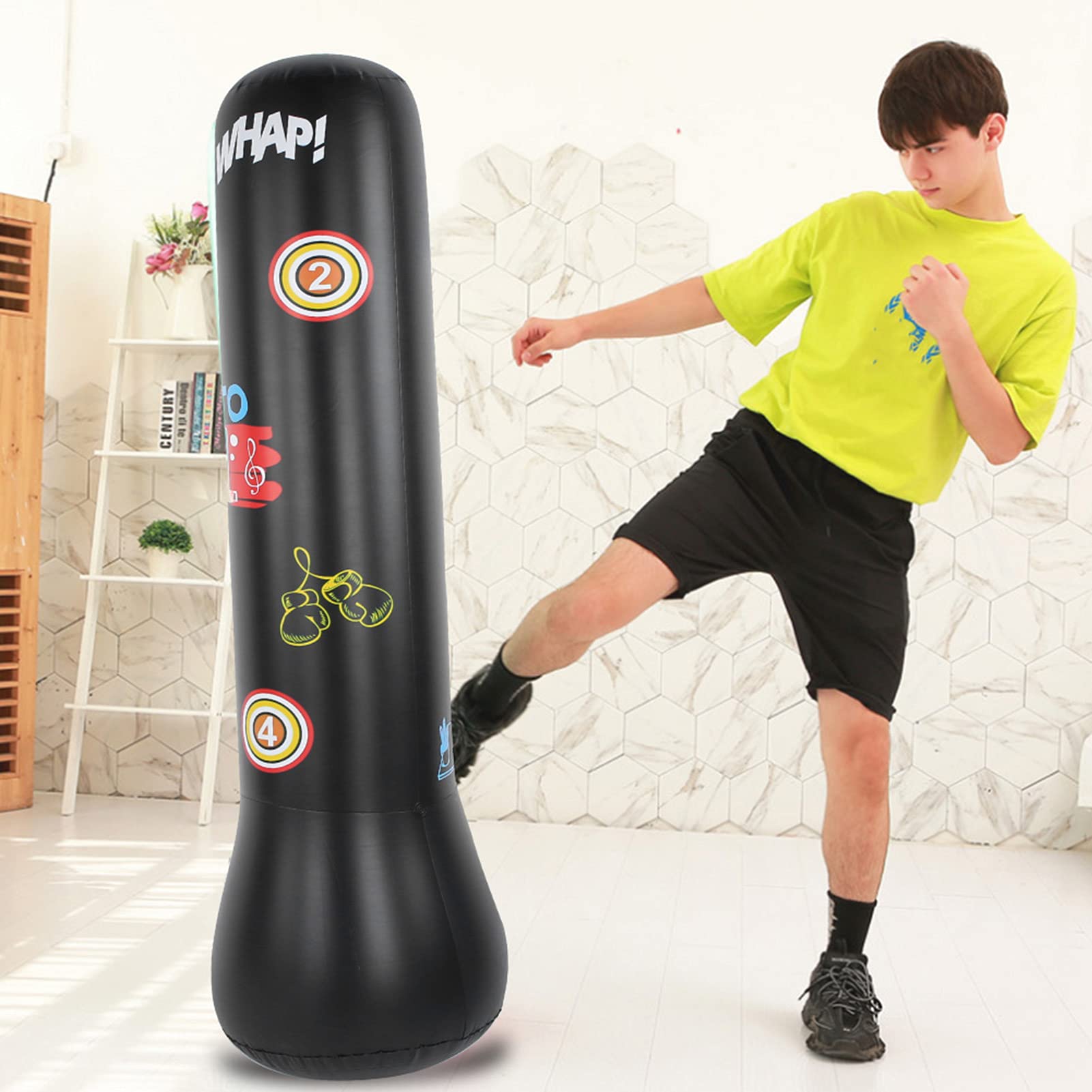 POENVFPO Aufblasbarer Boxsack, Freistehendes Boxtrainingsgerät für Erwachsene und mit Wassergefüllter Basis, Stabiles PVC-Material, Verbessert die Koordination,