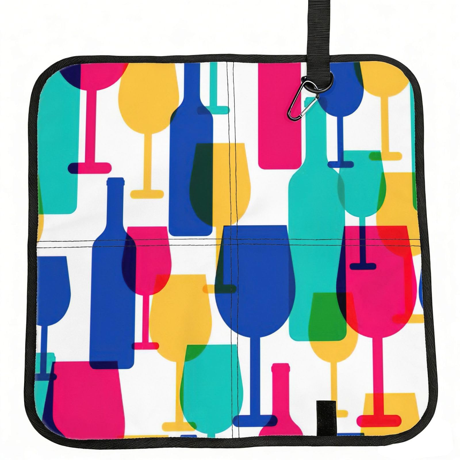 SDEGTHO Cocktail Glasses and Wine Bottles Printed Foldable Seat Pad with Closure, Lightweight Cushion for Airplane Travel Camping